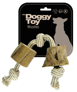 PetJoy - Doggy Toy Woodie Flostouw met klossen kauwhout