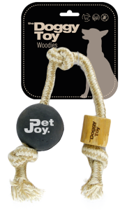 PetJoy - Doggy Toy Woodie Speeltouw met Bal en houten Klos