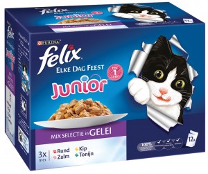 Afbeelding Felix Multipack Elke Dag Feest Mix Selectie In Gelei Junior - Kattenvoer - Tonijn Kip Zalm 12x85 g door DierenwinkelXL.nl